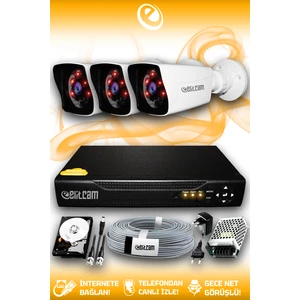 3 Kameralı Kare 3 Dış Kamera Set 500 GB HDD Full HD Gece Görüşlü Güvenlik Kamerası Sistemi