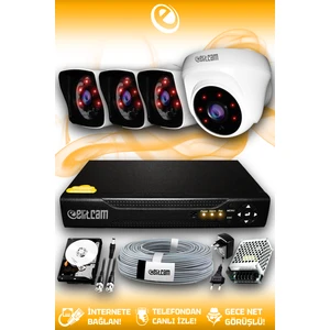 4 Kameralı Kare 1 İç Kamera Set 1 TB HDD Full HD Gece Görüşlü Güvenlik Kamerası Sistemi