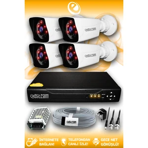 4 Kameralı Kare 4 Dış Kamera Set HDD'siz Full HD Gece Görüşlü Güvenlik Kamerası Sistemi