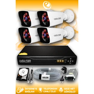 4 Kameralı Kare 4 Dış Kamera Set 250 GB HDD Full HD Gece Görüşlü Güvenlik Kamerası Sistemi
