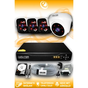 4 Kameralı Panda 1 İç Kamera Set 320 GB HDD Full HD Gece Görüşlü Güvenlik Kamerası Sistemi