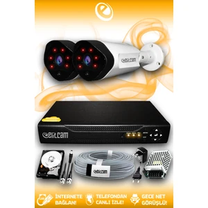 2 Kameralı Uzay 2 Dış Kamera Set 250 GB HDD Full HD Gece Görüşlü Güvenlik Kamerası Sistemi