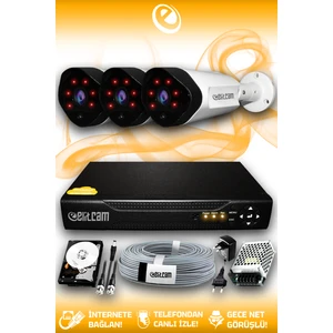 3 Kameralı Uzay 3 Dış Kamera Set 250 GB HDD Full HD Gece Görüşlü Güvenlik Kamerası Sistemi