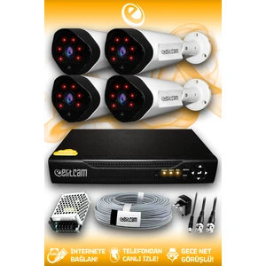 4 Kameralı Uzay 4 Dış Kamera Set HDD'siz Full HD Gece Görüşlü Güvenlik Kamerası Sistemi