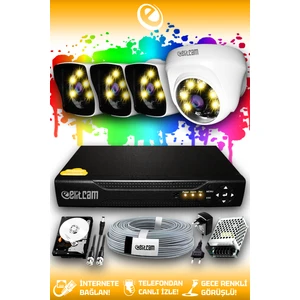 4 Kameralı Kare 1 İç Kamera Set 320 GB HDD Full HD Renkli Gece Görüşlü Güvenlik Kamerası Sistemi