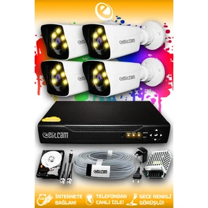 4 Kameralı Kare 4 Dış Kamera Set 500 GB HDD Full HD Renkli Gece Görüşlü Güvenlik Kamerası Sistemi