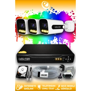 3 Kameralı Zebra 3 Dış Kamera Set 250 GB HDD Full HD Renkli Gece Görüşlü Güvenlik Kamerası Sistemi
