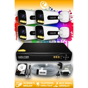 4 Kameralı Zebra 4 Dış Kamera Set 500 GB HDD Full HD Renkli Gece Görüşlü Güvenlik Kamerası Sistemi