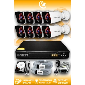 8 Kameralı Kare 8 Dış Kamera Set 500 GB HDD Full HD Gece Görüşlü Güvenlik Kamerası Sistemi