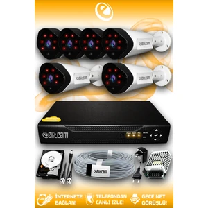 6 Kameralı Uzay 6 Dış Kamera Set 250 GB HDD Full HD Gece Görüşlü Güvenlik Kamerası Sistemi