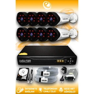 8 Kameralı Uzay 8 Dış Kamera Set 500 GB HDD Full HD Gece Görüşlü Güvenlik Kamerası Sistemi