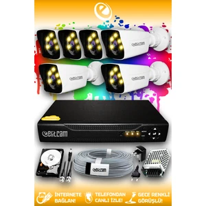 6 Kameralı Kare 6 Dış Kamera Set 500 GB HDD Full HD Renkli Gece Görüşlü Güvenlik Kamerası Sistemi