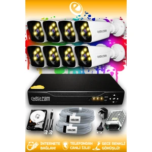 8 Kameralı Kare 8 Dış Kamera Set 1 TB HDD Full HD Renkli Gece Görüşlü Güvenlik Kamerası Sistemi
