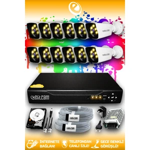 12 Kameralı Kare 12 Dış Kamera Set 500 GB HDD Full HD Renkli Gece Görüşlü Güvenlik Kamerası Sistemi