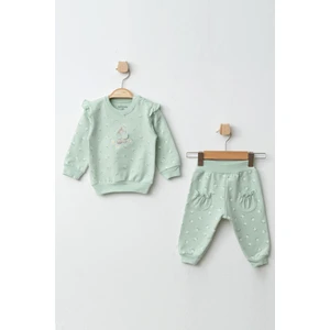 Aziz Bebe Kız Bebek Çiçek Desenli Sweatshirt Pantolon 2 'li Alt Üst Bebek Takımı 3 Ay-18 Ay