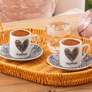 11 Porselen 12 Parça Leopar Desenli Türk Kahvesi Fincan Takımı Seti 90ML