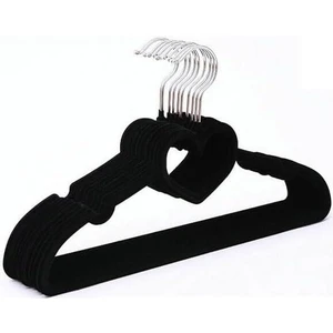 Premium Serisi 20'li Ekonomik Paket Kadife Kaydırmaz Elbise Kıyafet Askısı, Siyah