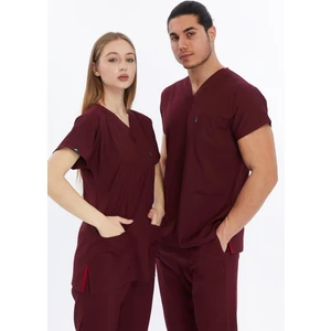 Çatı Uniform Happiness Basic - Likralı Doktor Hemşire Forma Takımı Scrubs Üniforma Cerrahi Takım, Bordo