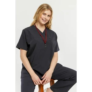 Çatı Uniform Ultralycra Comfy - Büyük Beden Likralı Doktor Hemşire Forma Takımı Scrubs Üniforma Cerrahi Takım, Antrasit