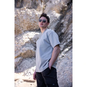 Erkek Gri Renk Oversize Baskısız Basic Tişört