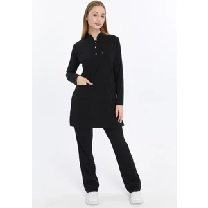 Happiness Modest - Likralı Doktor Hemşire Tesettür Forma Takımı Scrubs Üniforma Cerrahi Takım, Siyah