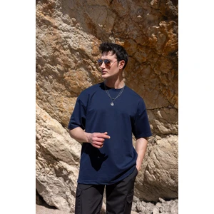 Erkek Lacivert Renk Oversize Baskısız Basic Tişört