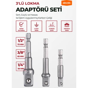 Premium 3'lü Lokma Adaptörü Seti 1/2" - 1/4" - 3/8" Boyutlarında