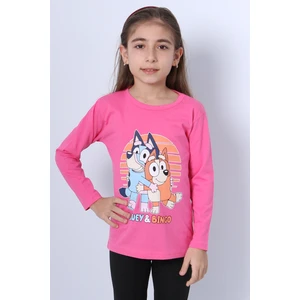 Kız Çocuk Uzun Kol Tshirt Bluey Ile Bingo Baskılı Bisiklet Yaka D46