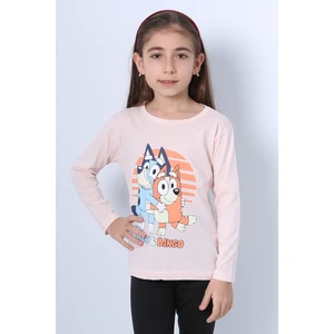 Kız Çocuk Uzun Kol Tshirt Bluey Ile Bingo Baskılı Bisiklet Yaka D46