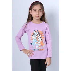 Kız Çocuk Uzun Kol Tshirt Bluey Ile Bingo Baskılı Bisiklet Yaka D46