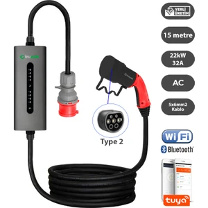 ZTA515 Taşınabilir Elektrikli Araç Şarj Cihazı 32A/22KW/380V (15 Metre)