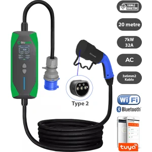 ZT320 Taşınabilir Elektrikli Araç Şarj Cihazı 32A/7KW/220V (20 Metre)