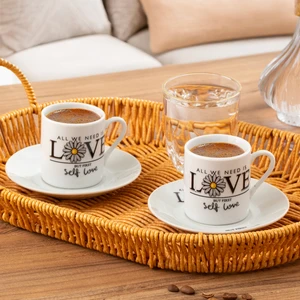 05 Porselen 12 Parça 6 Kişilik Türk Kahvesi Fincan Takımı Seti 90 ml