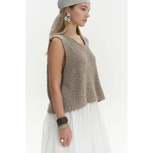 Knitle Rahat Kalıp Triko Vizon Crop