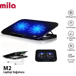 Mila Serisi - M2 - 13-17 inch - Mavi Led,2 Fan,2 USB Gaming Notebook Soğutucu Standı