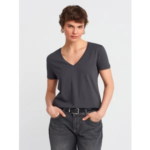 3470 V Yaka Basic T-Shirt-Koyu Antr.