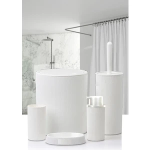 5 Parça Vip Banyo Seti - Dekoratif Yuvarlak Pratik Kapak Çöp Kovası Diş Fırçalık Sabunluk Fırça Seti
