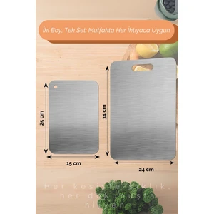 EryaHome Çift Boyutlu Paslanmaz Çelik Kesme Tahtası 2'li Set (24X34CM - 15X25CM)