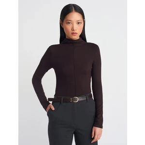 31391 Dik Yaka Uzun Kollu Top-Kahve M.