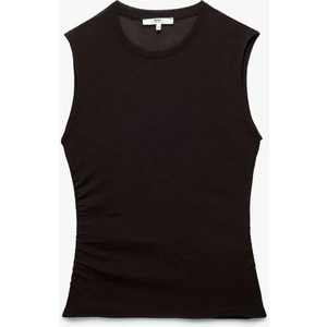 Slim Fit Drapeli Bisiklet Yaka Kolsuz Bluz