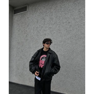Oversize Vintage Erkek Siyah Deri Ceket