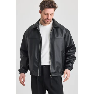 Oversize Erkek Siyah Deri Ceket