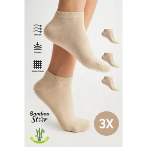 Bamboo Star Bambu Kadın Krem Patik Dikişsiz Premium Çorap 3 Lü Paket