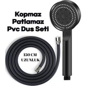 5 Fonksiyonlu Mafsallı Mat Siyah Duş Başlığı Seti, Mat Siyah Duş Başlığı - Pvc Hortum Duş Seti