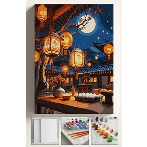 Sayılarla Boyama Çerçeveli Hobi Seti Numaralı Tuval Fırça Boya Dahil Kasnaklı 40X50 cm Japon Kültürü