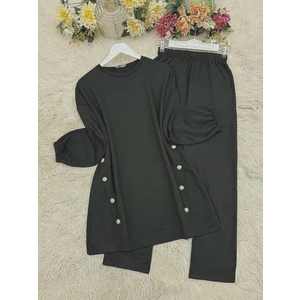 Yanları Düğme Detaylı Yuvarlak Yaka Ikili Takım