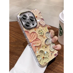 iPhone 15 Pro Max Çiçekli Yağlı Boya Tasarım Hologram Kılıf