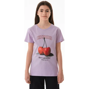 %100 Pamuk Kiraz Baskılı Bisiklet Yaka Kız Çocuk Tişört