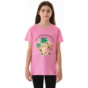 %100 Pamuk Palmiye Baskılı Kız Çocuk Tişört