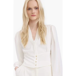 Fitted V Yaka Krep Uzun Kollu Bluz E6594AX25SP